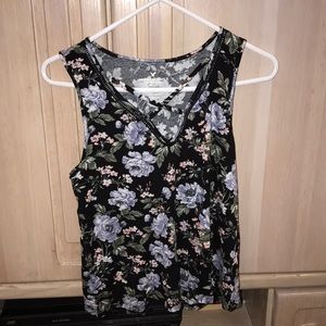 Black tank top with floral design